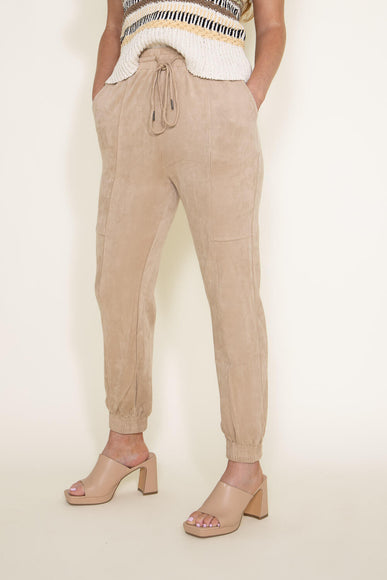 Suede Drawstring Joggers for Women in Brown