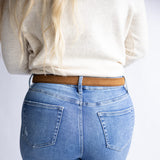 Sueded Leather Gold Buckle Belt for Women in Brown