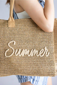 Summer Rope Straw Tote Bag in Tan