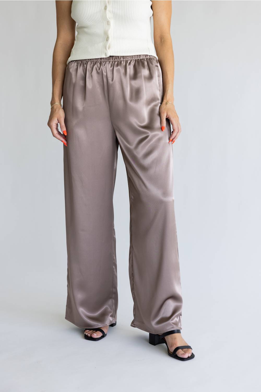Sunday Edition Satin Wide Leg Pants for Women in Stone