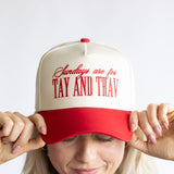 Sundays Are For Tay And Trav Trucker Hat for Women in Red/Tan