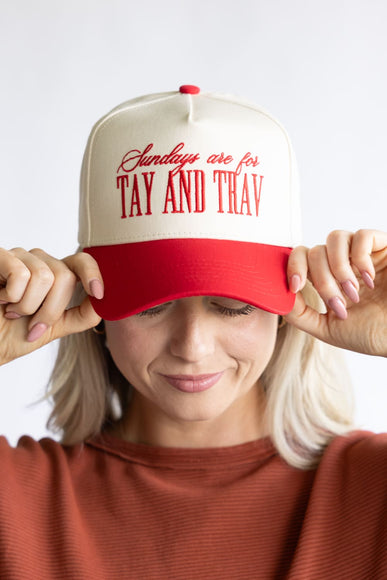 Sundays Are For Tay And Trav Trucker Hat for Women in Red/Tan