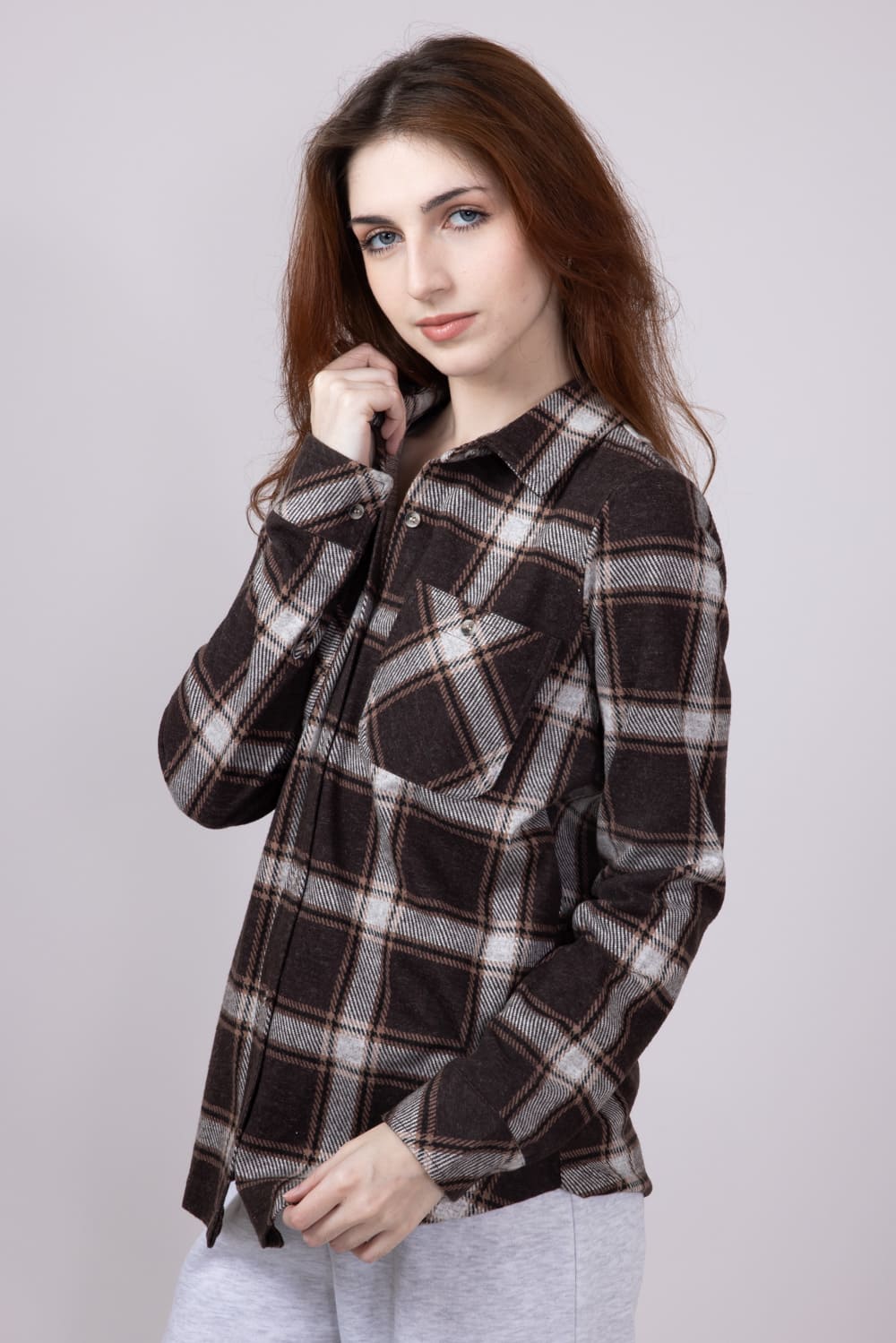 Thread & Supply Lewis Soft Luxe Button Up Shirt for Women in Coffee Combo