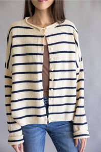 Things Between Wide Striped Piper Cardigan for Women in Natural/Navy