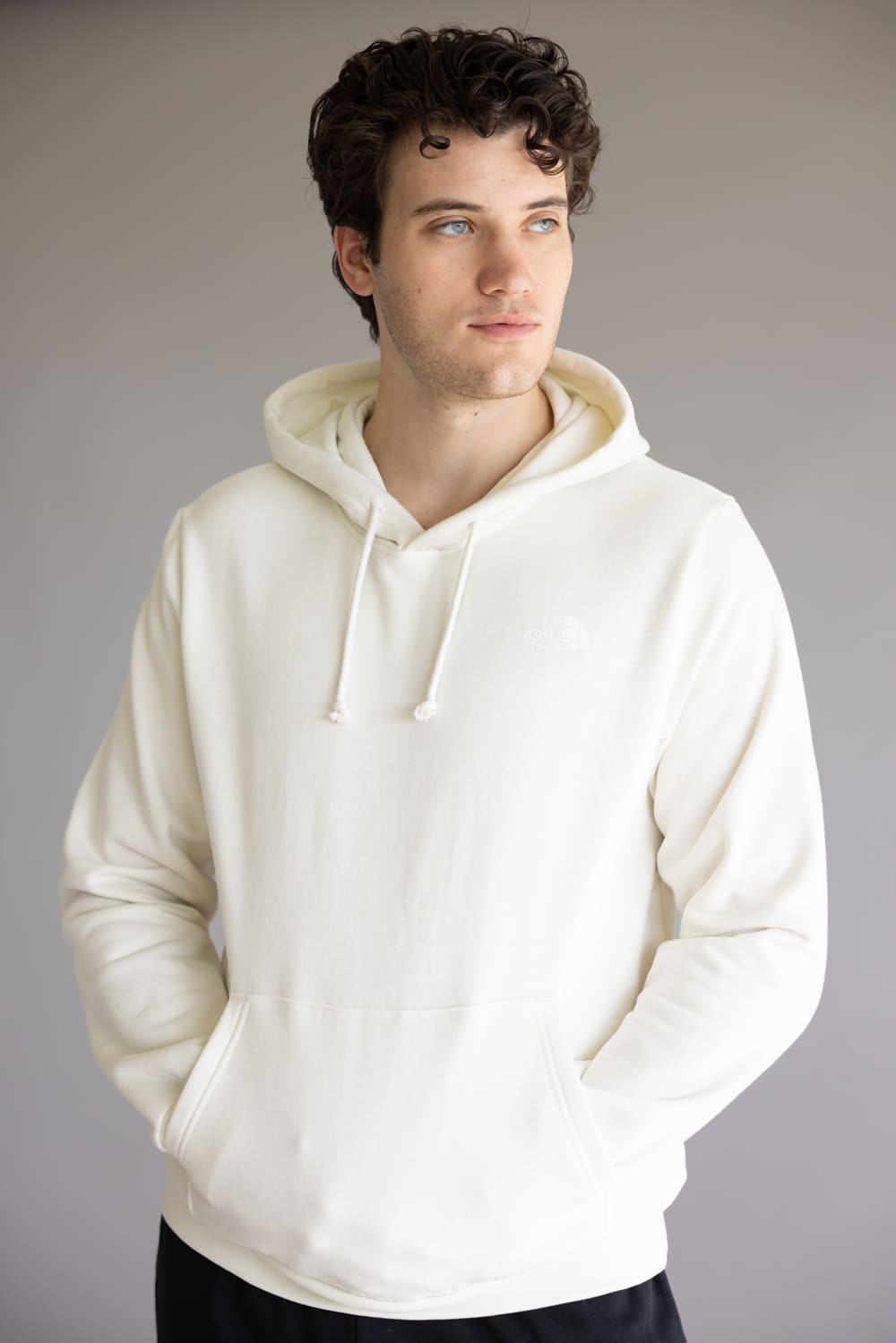 The North Face Evolution Box Logo Hoodie for Men in White Dune