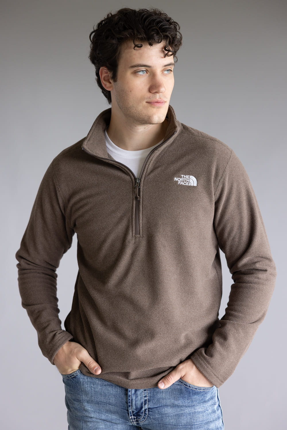 The North Face Textured Cap rock ¼ Zip Neck for Men in Smokey Brown