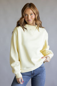 Things Between Mock Neck Fleece Pullover for Women in Butter Yellow
