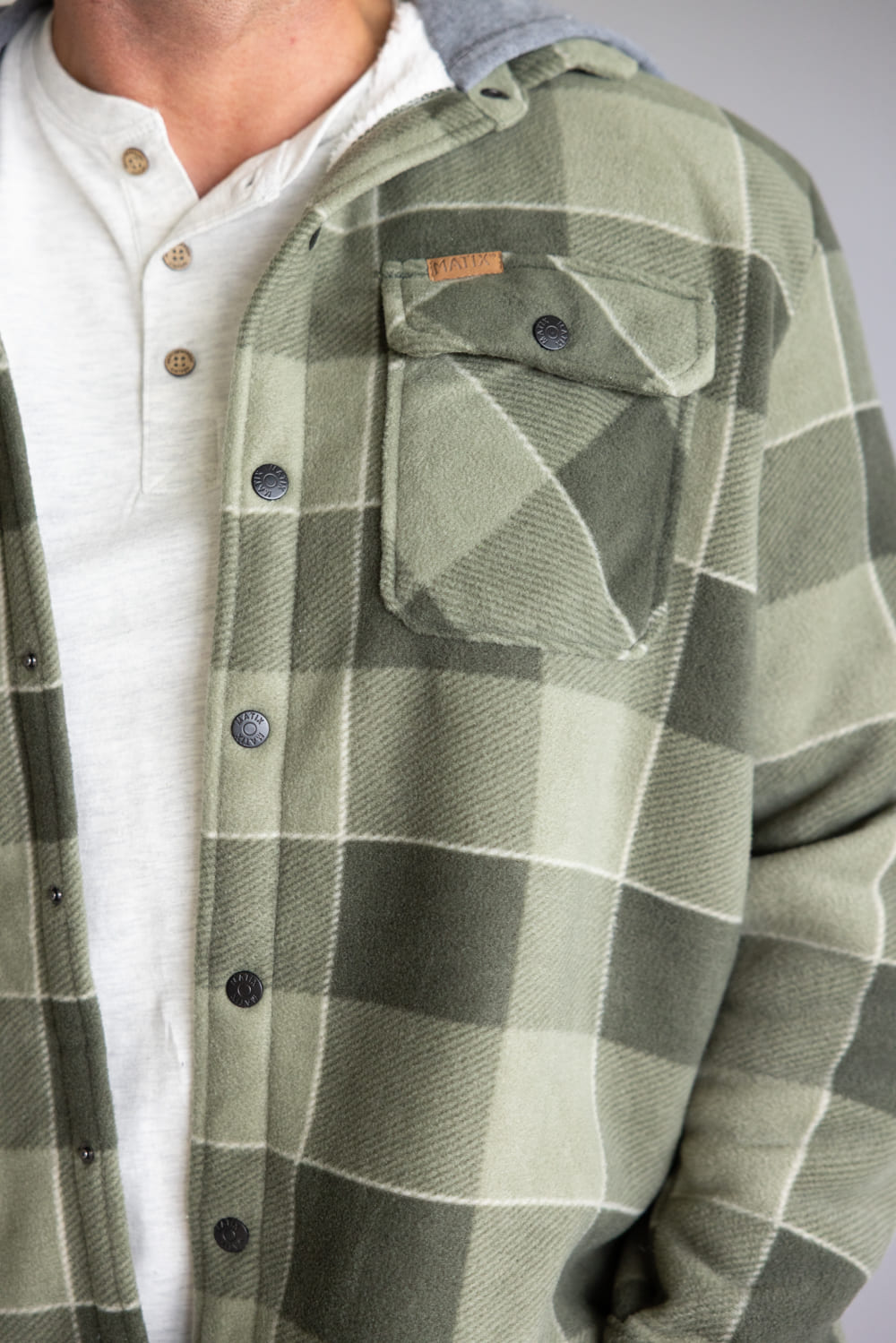 Sherpa Lined Polar Hooded Shacket for Men in Olive