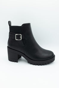 Top Moda Bianca Buckle Lug Booties for Women in Black