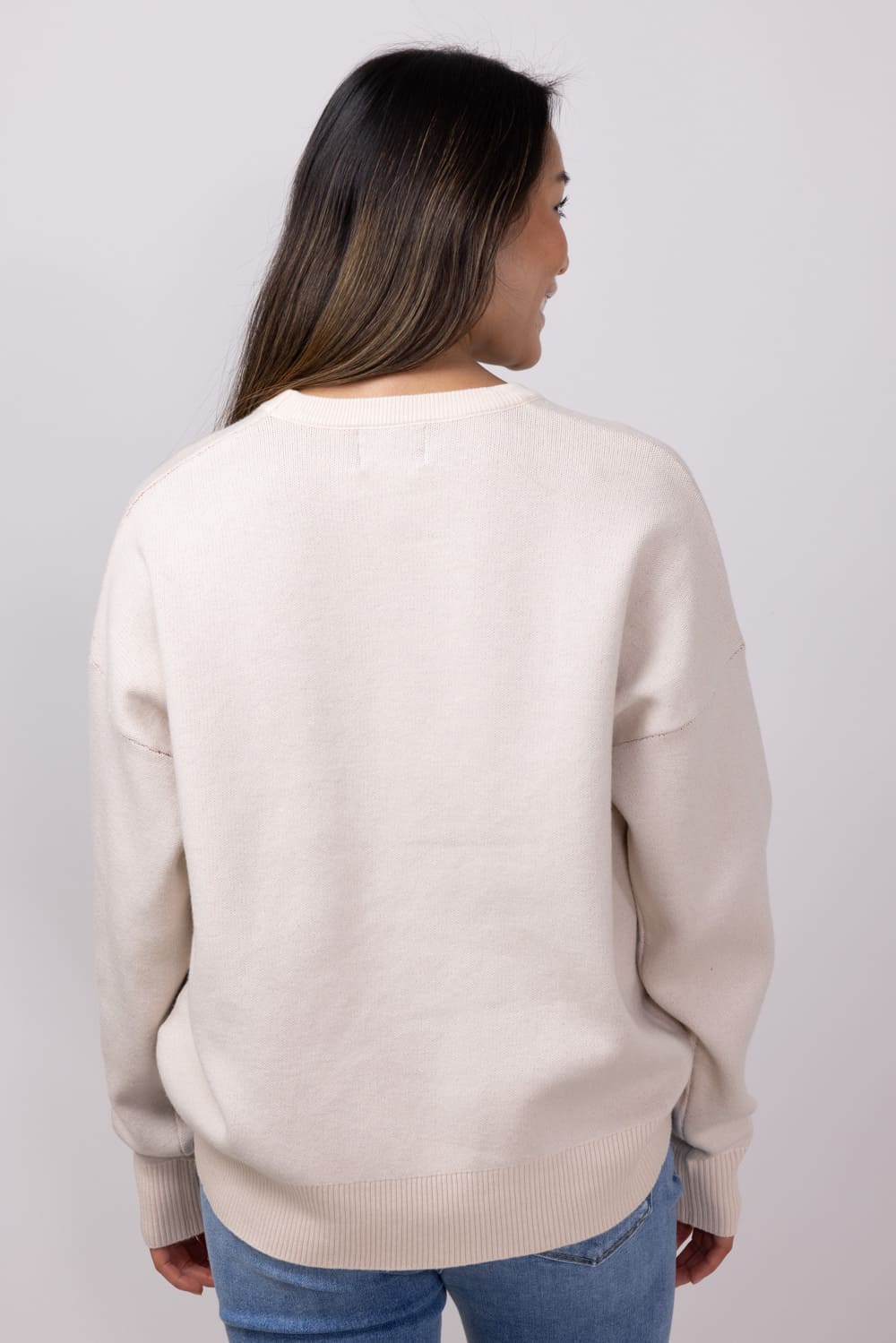 Football Graphic Sweater for Women in Cream