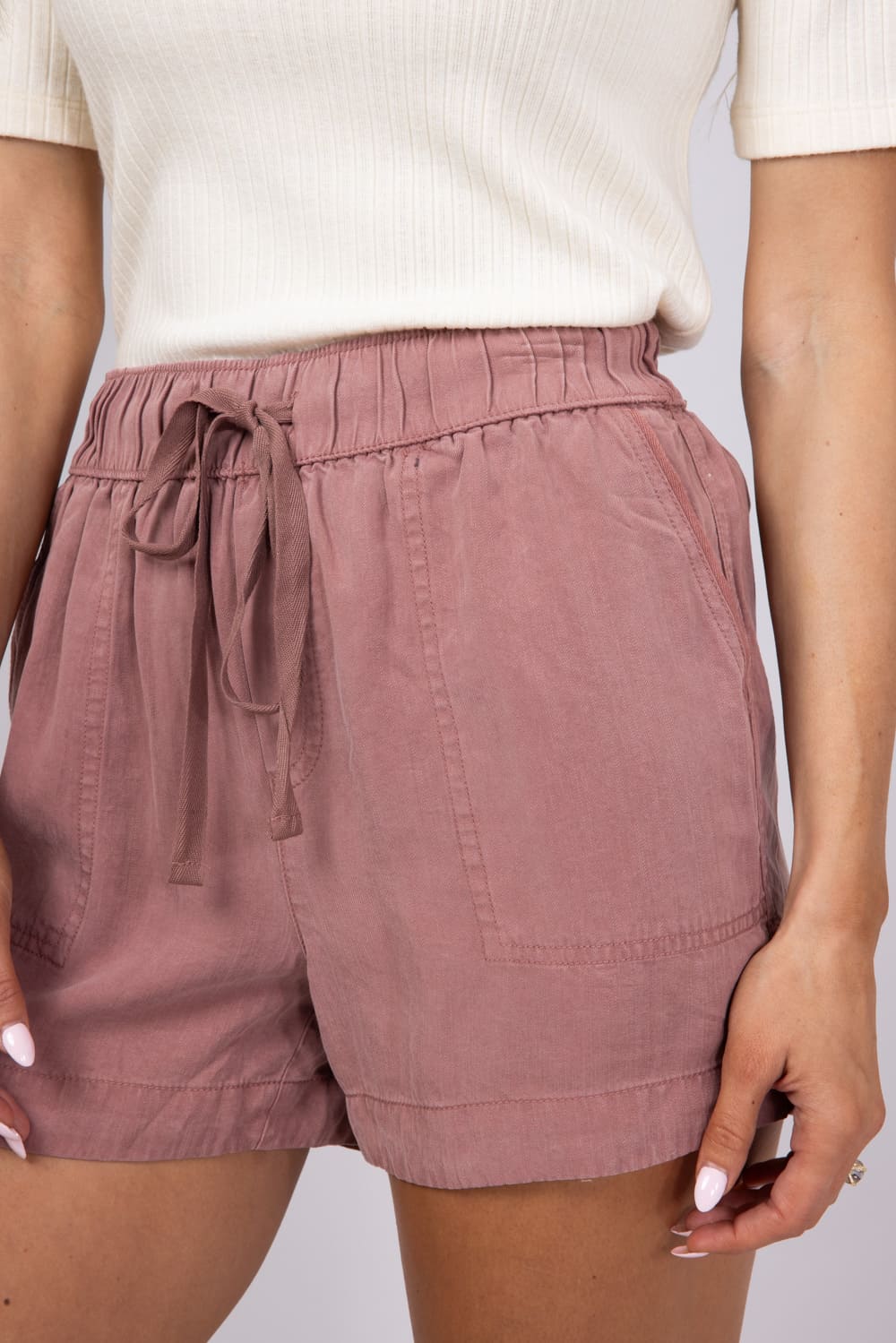 Tencel Drawstring Shorts for Women in Pink