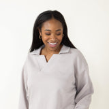 Textured Split Neck Collared Shirt for Women in Brown