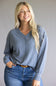 Thermal V-Neck Oversized Top for Women in Blue Slate