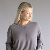 Thermal V-Neck Oversized Top for Women in Charcoal