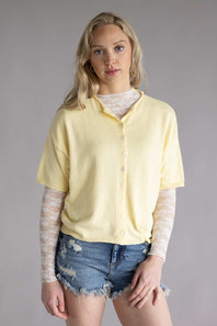 Things Between Half Sleeve Toby Cardigan for Women in Butter Yellow | TBW13717-BTR