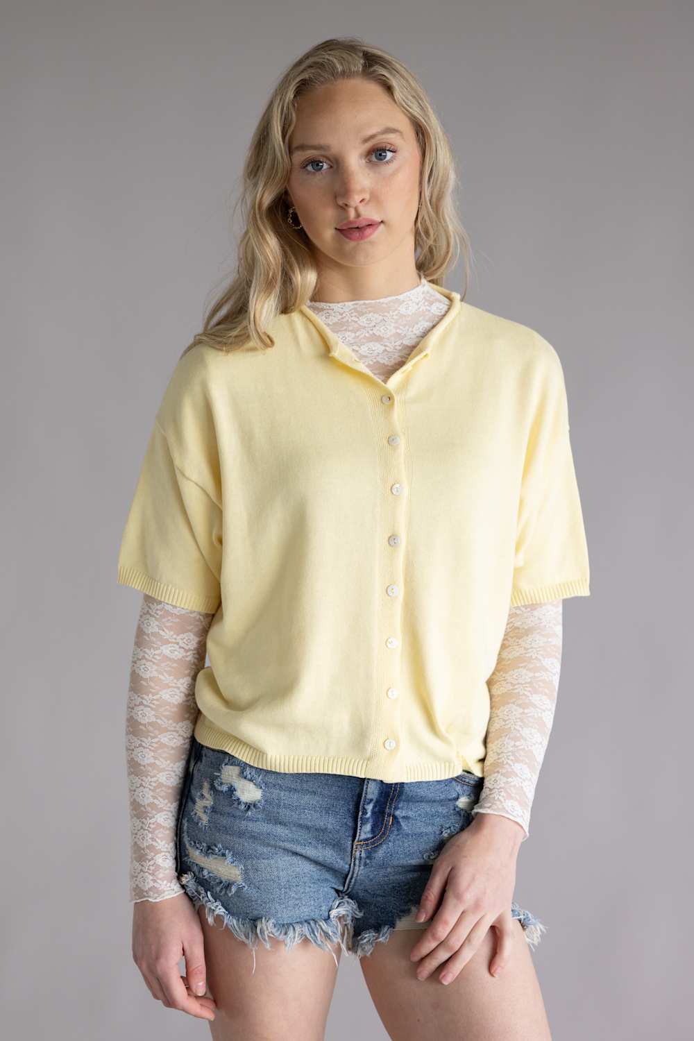Things Between Half Sleeve Toby Cardigan for Women in Butter Yellow | TBW13717-BTR