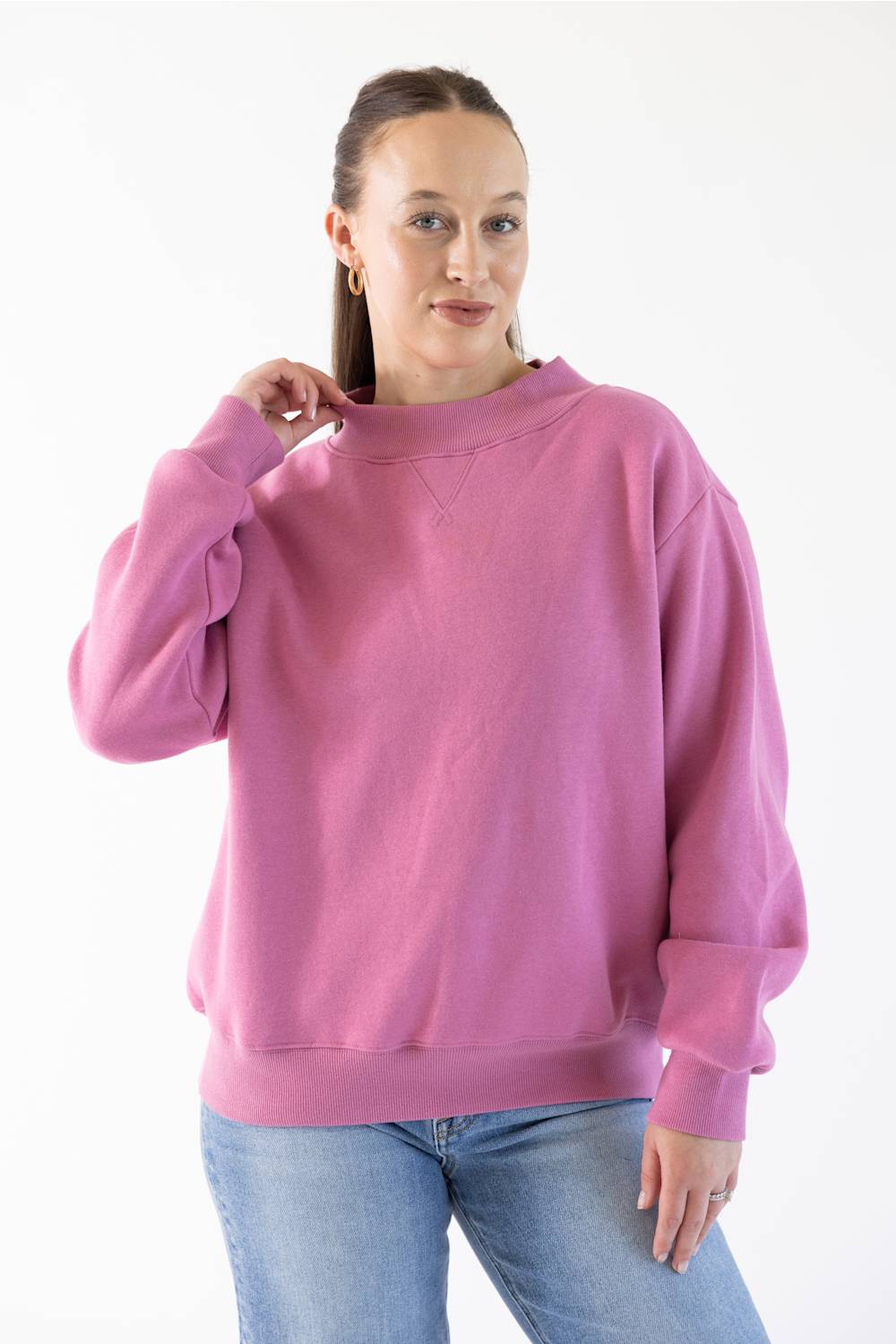Things Between Mock Neck Fleece Pullover for Women in Rose | TBT14112-G-ROS