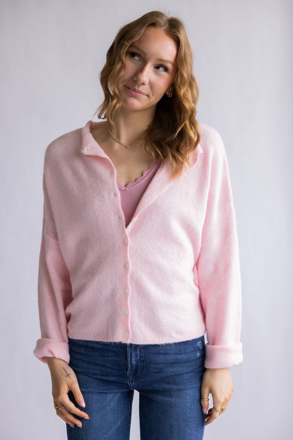 Things Between Piper Cardigan for Women in Baby Pink