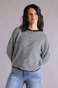 Things Between Striped Piper Cardigan for Women in Charcoal
