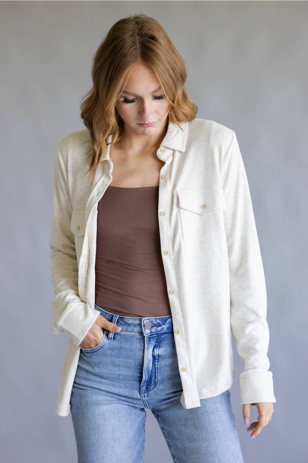 Thread & Supply Cassian Soft Luxe Button Up Shirt in Heather Oatmeal