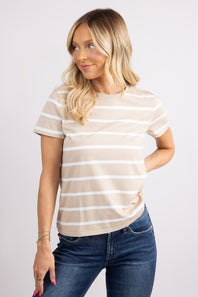 Thread & Supply Asher Striped T-Shirt for Women in Tan/White
