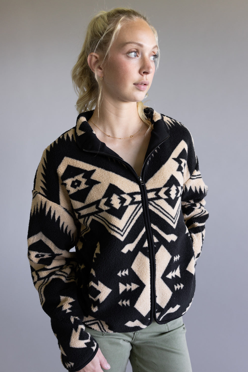 Thread & Supply Canyon Jacket for Women in Cream Black Aztec