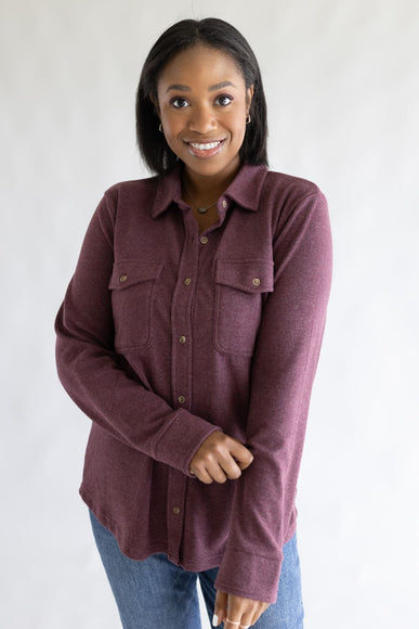 Thread & Supply Cassin Soft Luxe Button Up Shirt for Women in Wine Heather