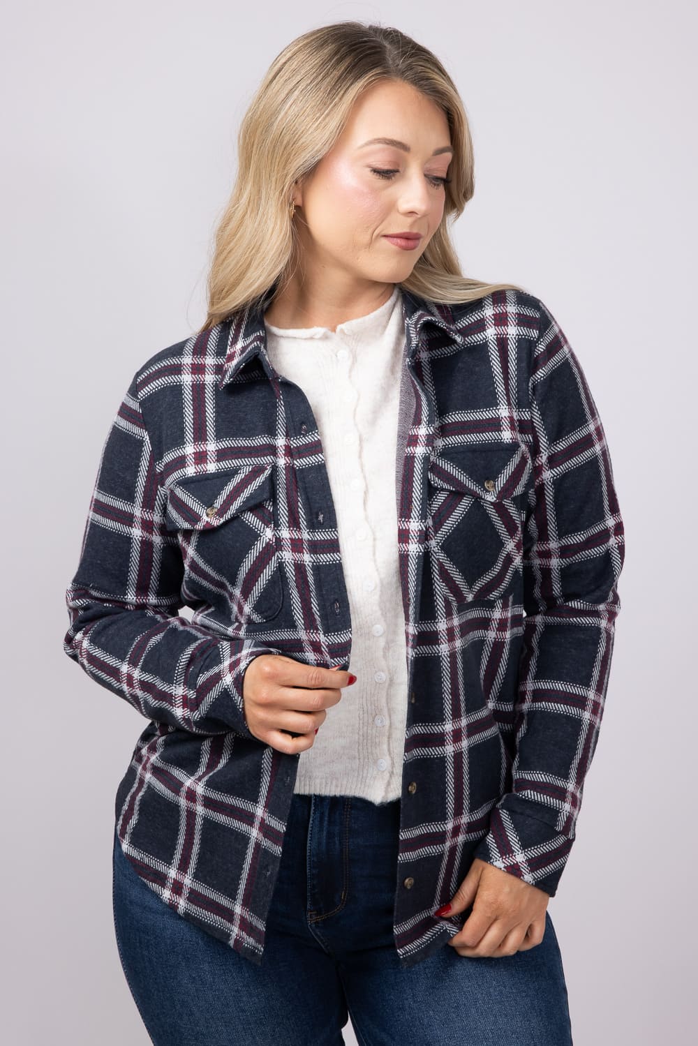 Thread & Supply Cassin Soft Luxe Button Up Shirt in Black Red Plaid