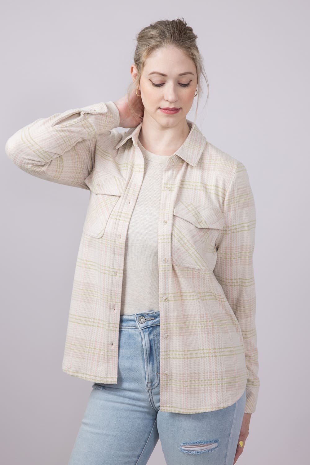 Thread & Supply Cassin Soft Luxe Button Up Shirt in Cream Multi Plaid