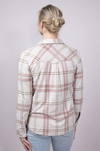 Thread & Supply Cassin Soft Luxe Button Up Shirt in Mauve Tan Plaid