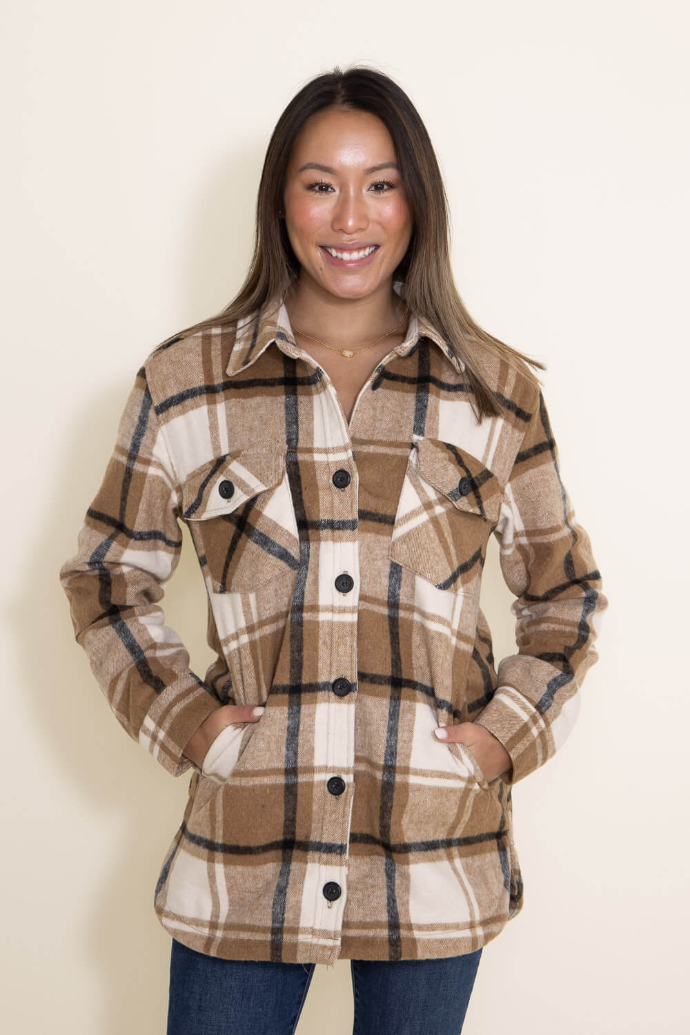 Thread & Supply Plaid Shacket for Women in Grey