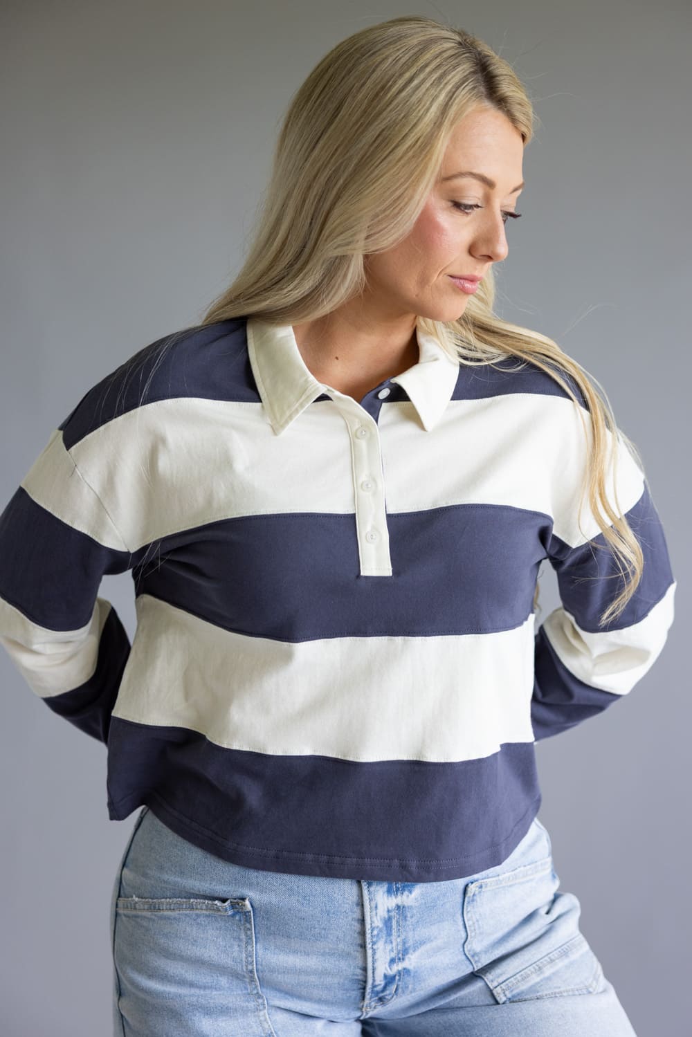 Thread & Supply Delta Stripe Shirt for Women in Navy Ivory