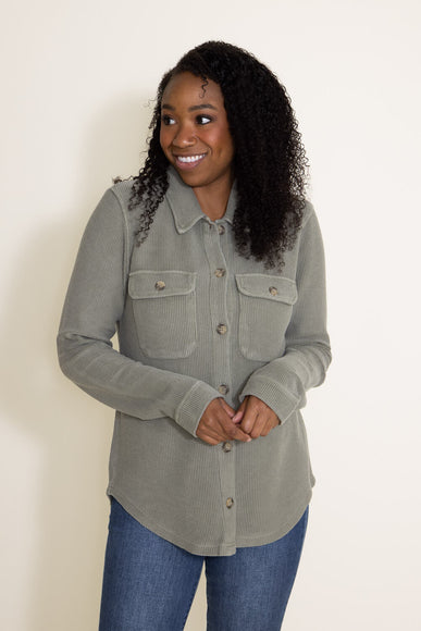 Thread & Supply Dominque Solid Shacket for Women in Olive Green