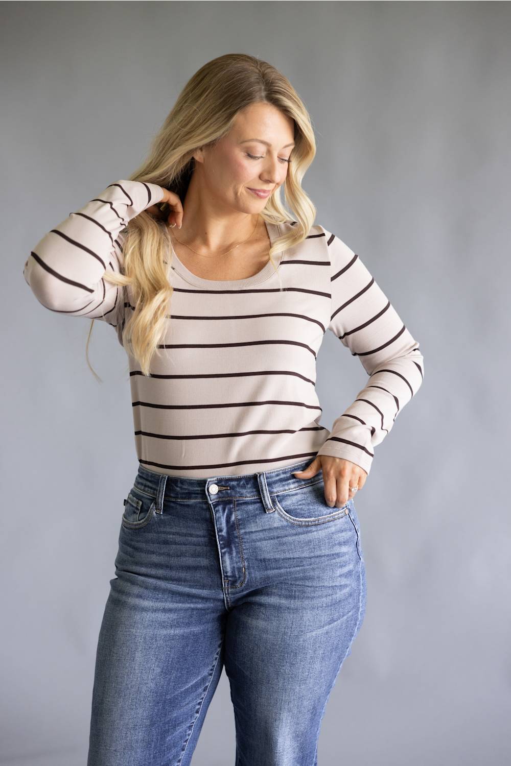 Thread & Supply Lauren Stripe Shirt for Women in Pebble Brown