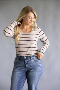 Thread & Supply Lauren Stripe Shirt for Women in Pebble Brown