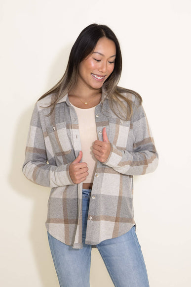 Thread & Supply Lewis Soft Luxe Button Up Shirt for Women in Grey/Brown Plaid