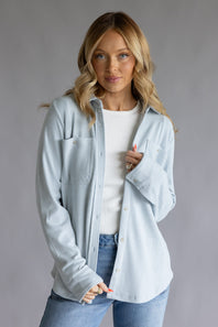 Thread & Supply Lewis Soft Luxe Button Up Shirt for Women in Light Blue Stripe