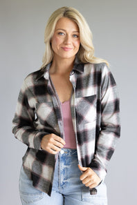 Thread & Supply Saja Button Up Shirt for Women in Black White Rose Plaid