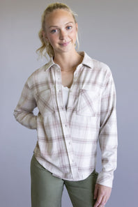 Thread & Supply Saja Button Up Shirt for Women in Mauve Taupe Plaid