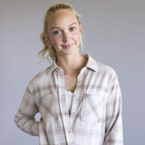 Thread & Supply Saja Button Up Shirt for Women in Mauve Taupe Plaid