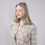 Thread & Supply Lewis Soft Luxe Button Up Shirt for Women in Beige/Blue Plaid