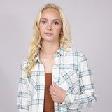 Thread & Supply Lewis Soft Luxe Button Up Shirt for Women in Ivory/Mint Plaid