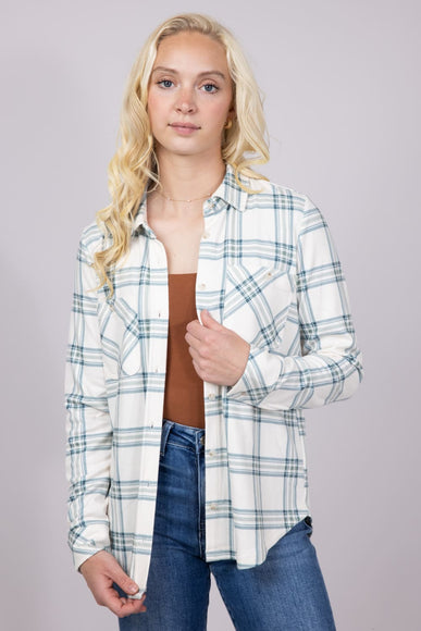 Thread & Supply Lewis Soft Luxe Button Up Shirt for Women in Ivory/Mint Plaid