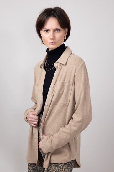 Thread & Supply Lewis Soft Luxe Button Up Shirt for Women in Warm Taupe
