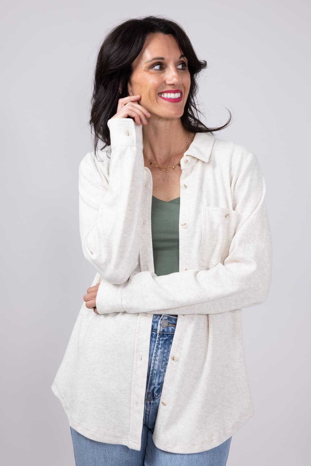 Thread & Supply Lewis Soft Luxe Button Up Shirt for Women in Oatmeal