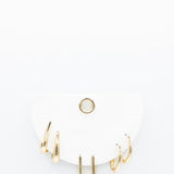 Three Pair Long Huggie Hoop Earrings Set for Women in Gold