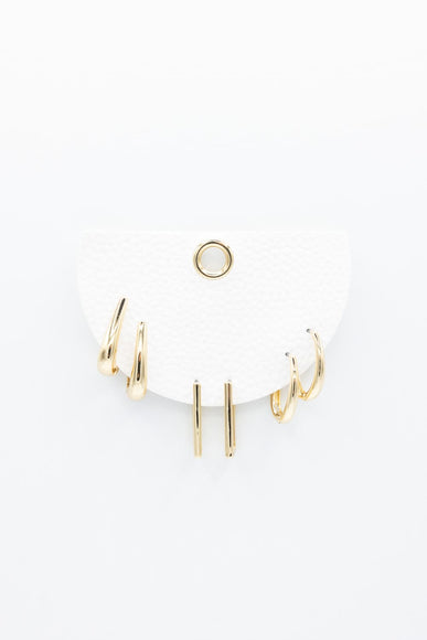 Three Pair Long Huggie Hoop Earrings Set for Women in Gold