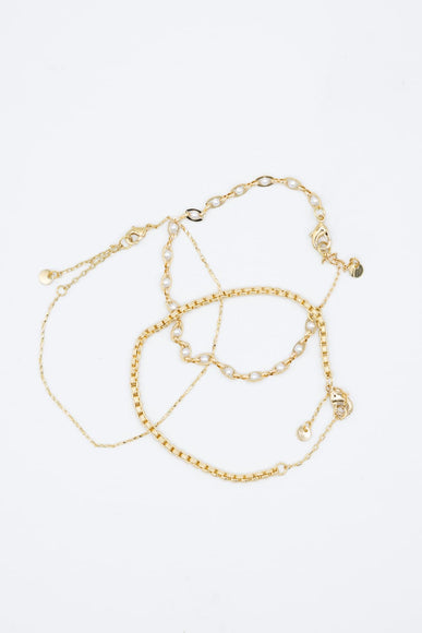 Three-Piece Box Chain Bracelet for Women in Gold