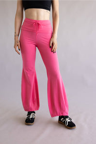 Tie Waist Bubble Flare Leggings for Women in Flamingo Pink