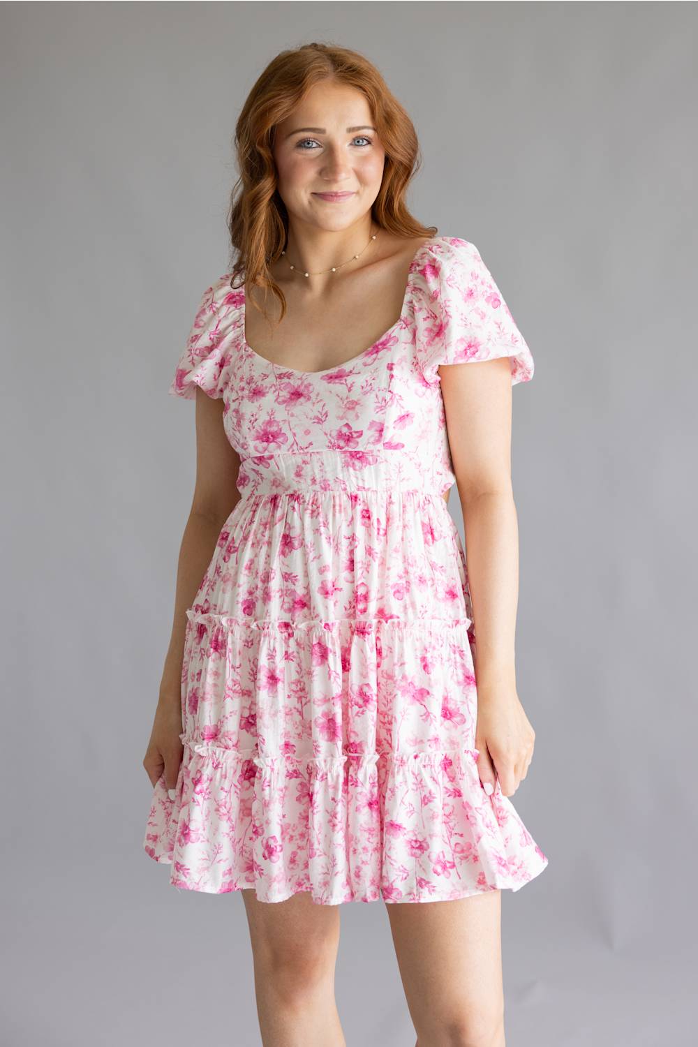 Tiered Floral Back Tie Dress for Women in Pink